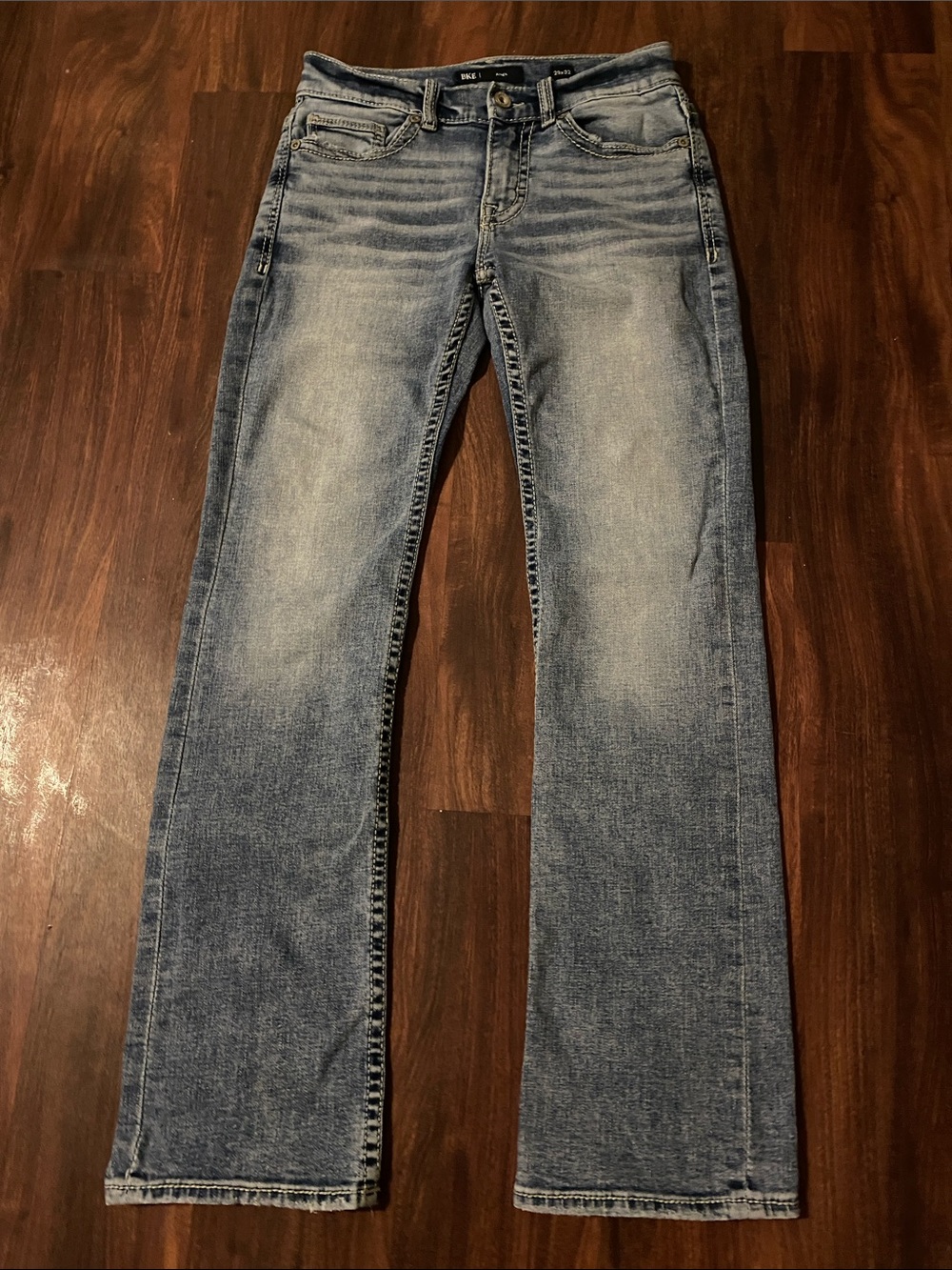 BKE Men's Faded Light Blue Straight Jeans